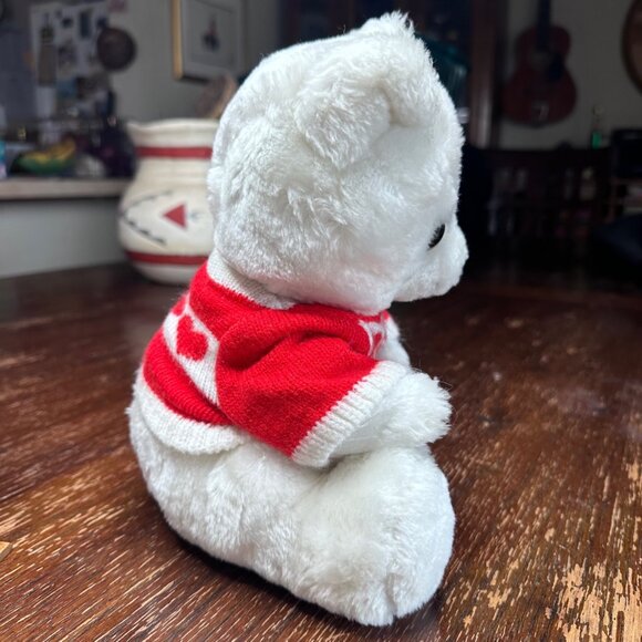 Vintage 1977 R. Dakin & Co White Teddy Bear With Red Heart Sweater - Picture 6 of 8
